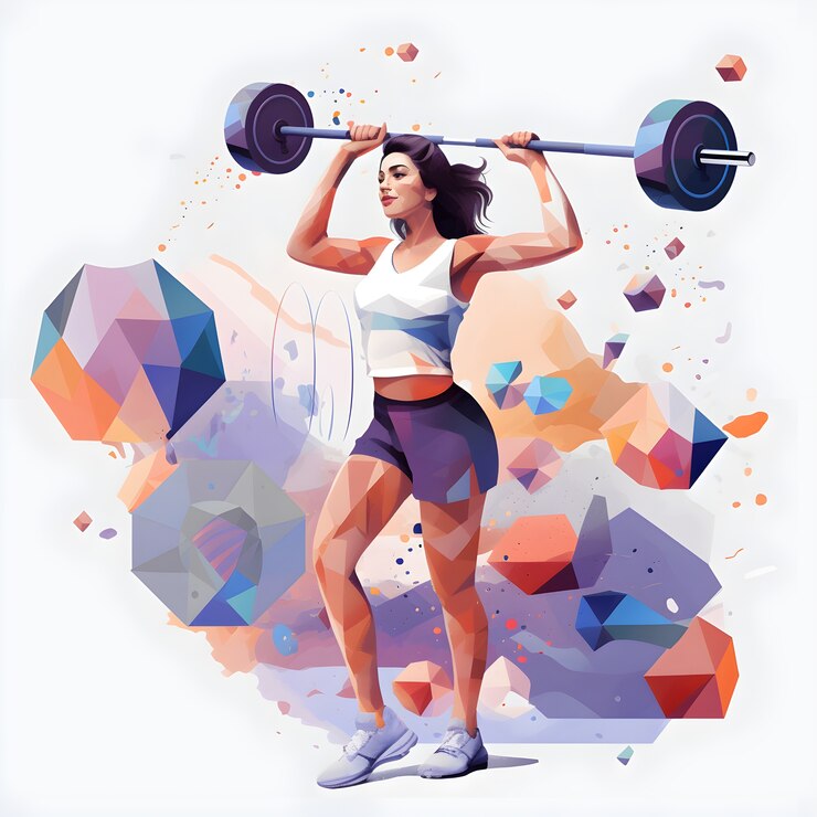 Watercolor of a woman practicing weightlifting. Pieces of art can be also an example of fitness products. 
Source: Freepik