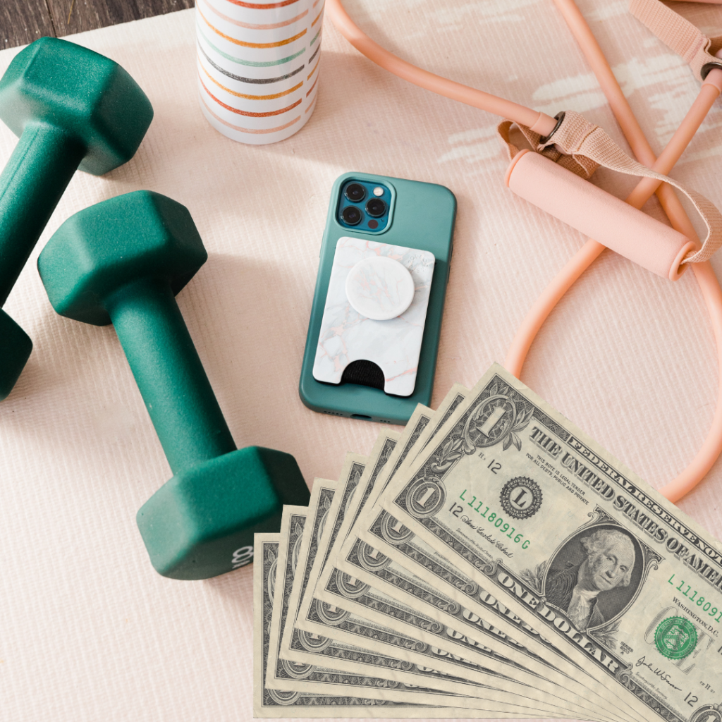 Equipment useful in fitness and dollar banknotes - fitness programs bring money!
Source: Canva