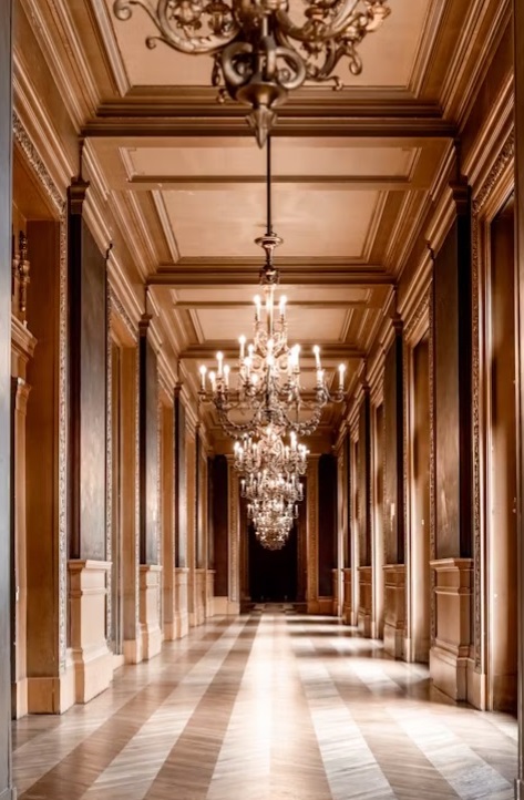 A luxurious corridor leading to a high-class fitness club