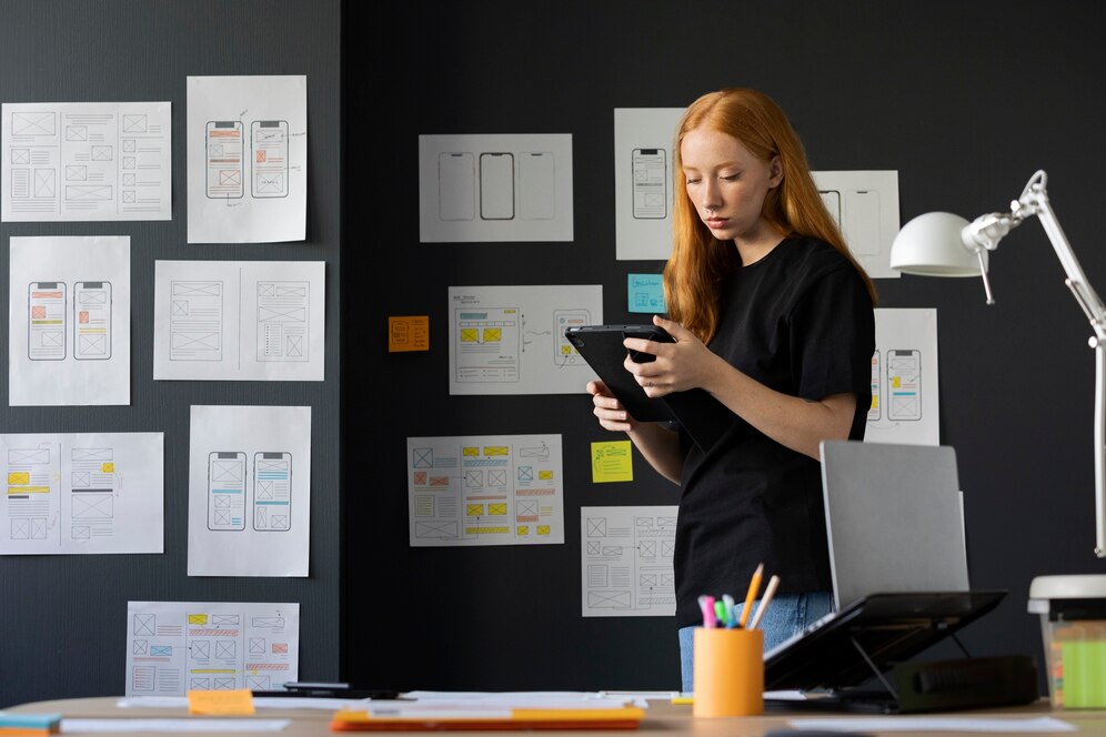 An IT professional in [fitness app developers]’ office, setting adjustments for collecting payments.