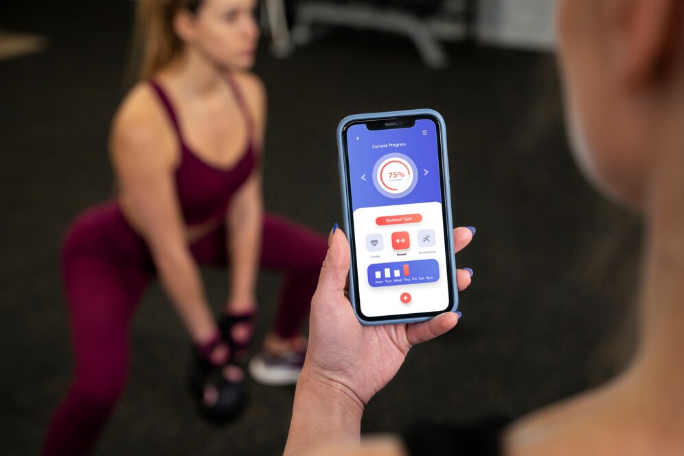 A fitness app measuring a gym member’s achievements.