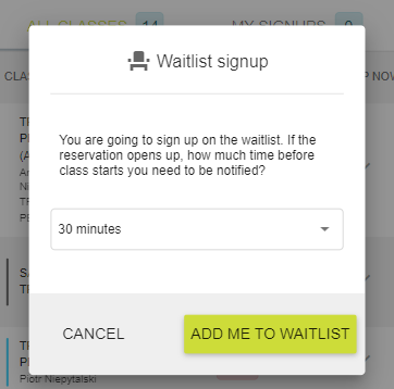 What a member sees when signing on the WodGuru system waitlist.