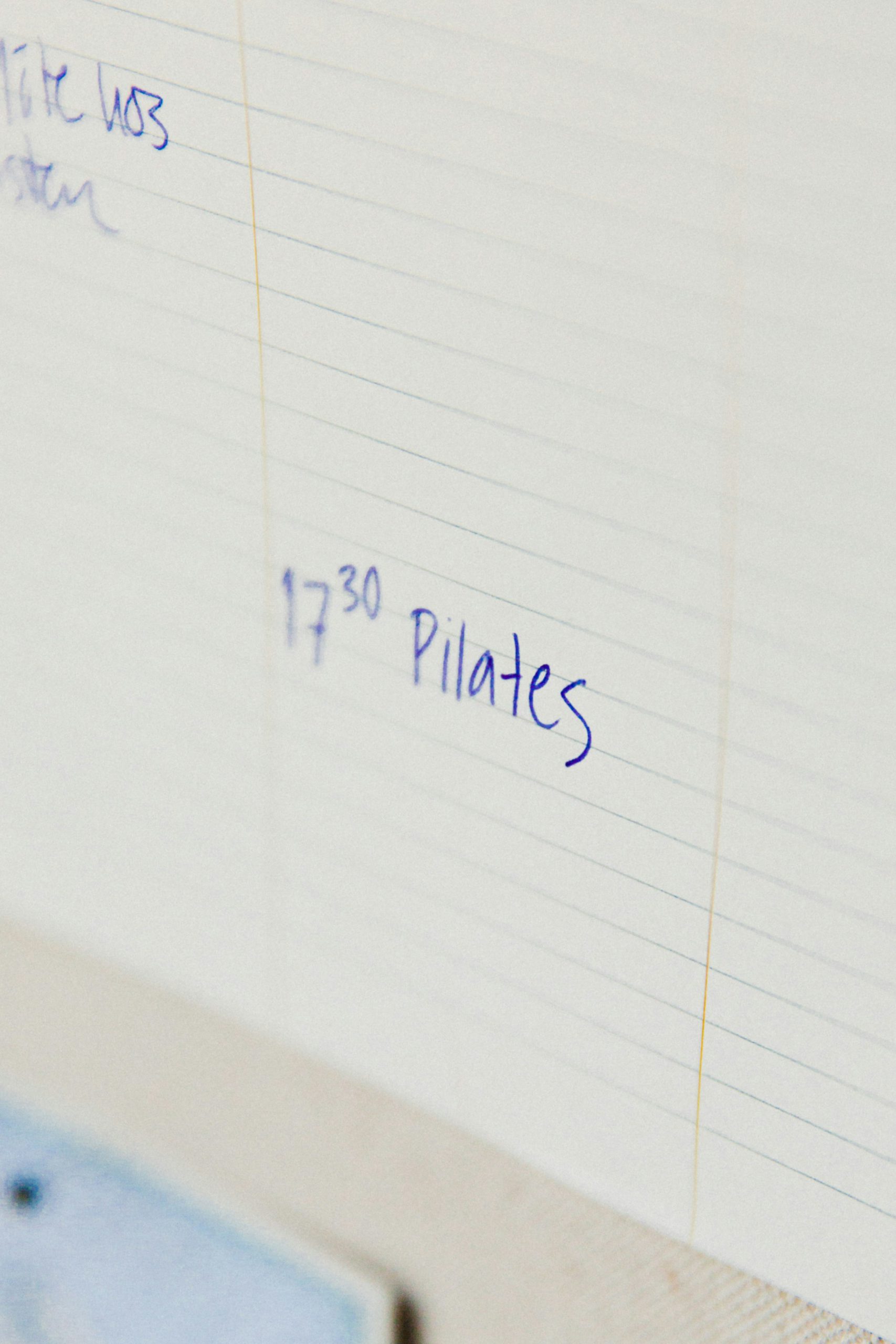 “Pilates 17:30” written in somebody’s calendar, a typical hour of training sessions.