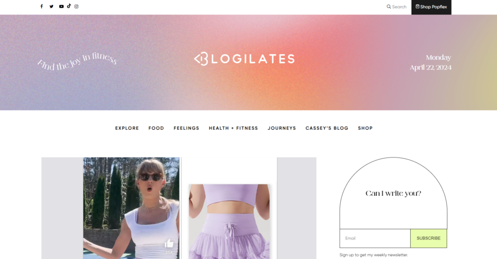 Blogilates blog - screen