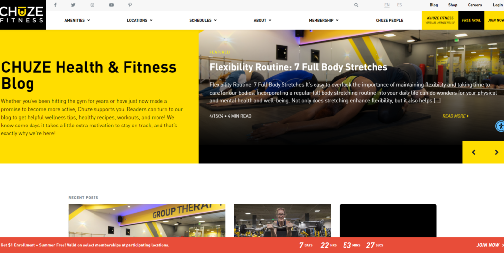 Chuze Fitness blog - screen
