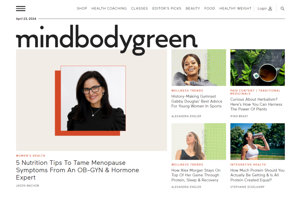 Mindbodygreen blog - screen
