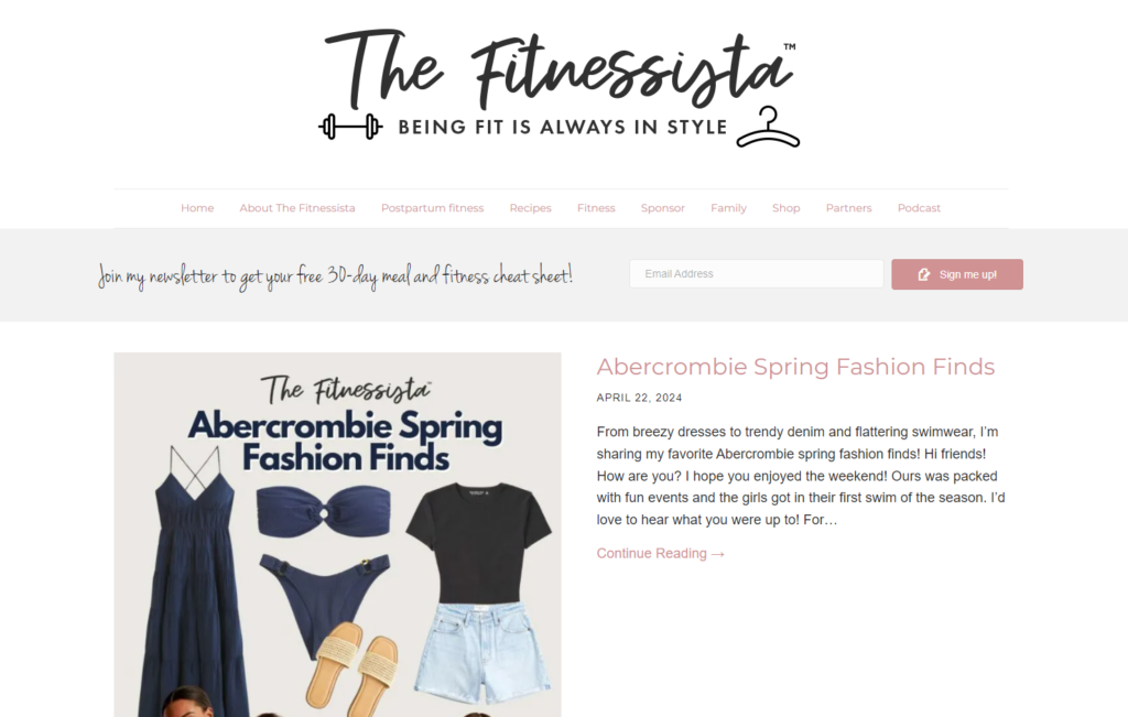 The Fitnessista blog - screen
