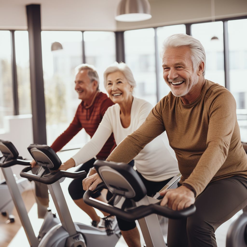 Seniors cycling session - one of gym events to promote fitness at every age.