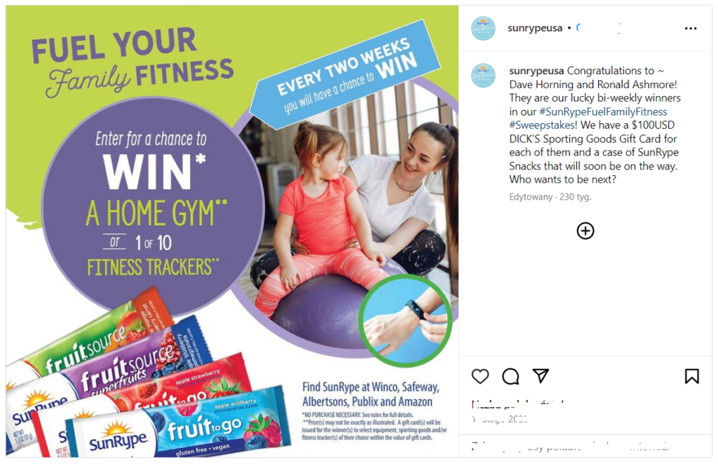 Fitness social media contest.