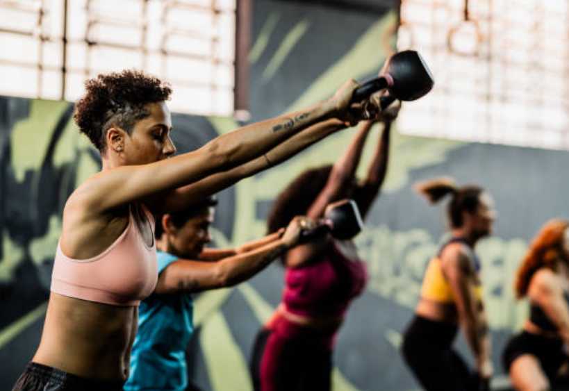 A training session in a crossfit gym.