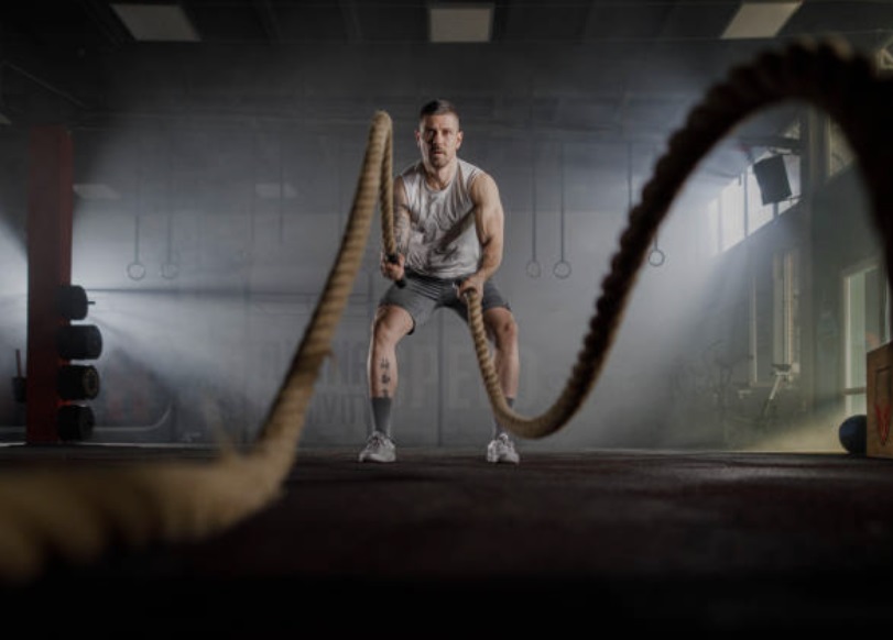 Battle ropes - one of the typical pieces of equipment in crossfit gyms.