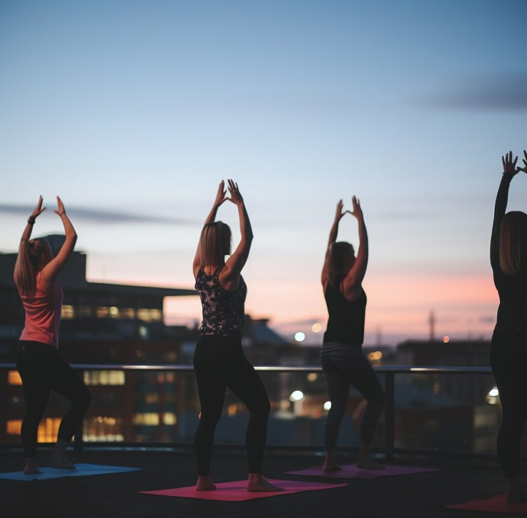 Twilight yoga practice.