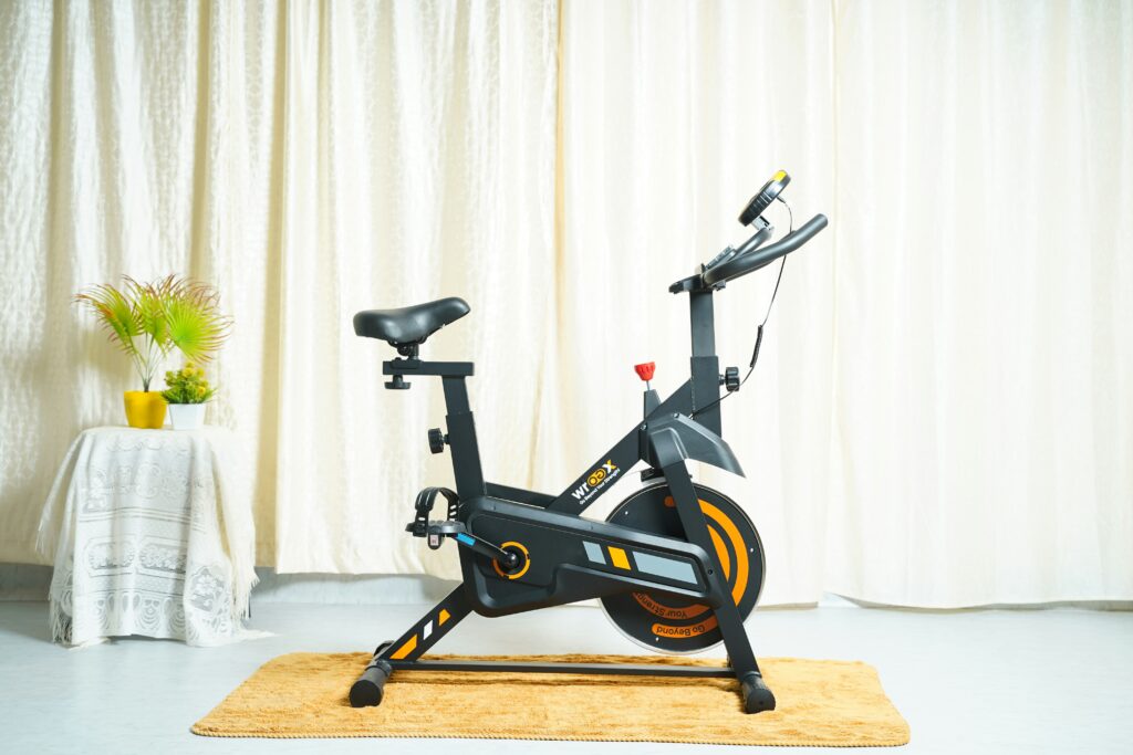 A stationary bicycle.