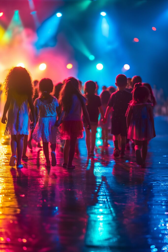 One of the gym event ideas can be hosting a disco evening for children, with a lot of dancing!