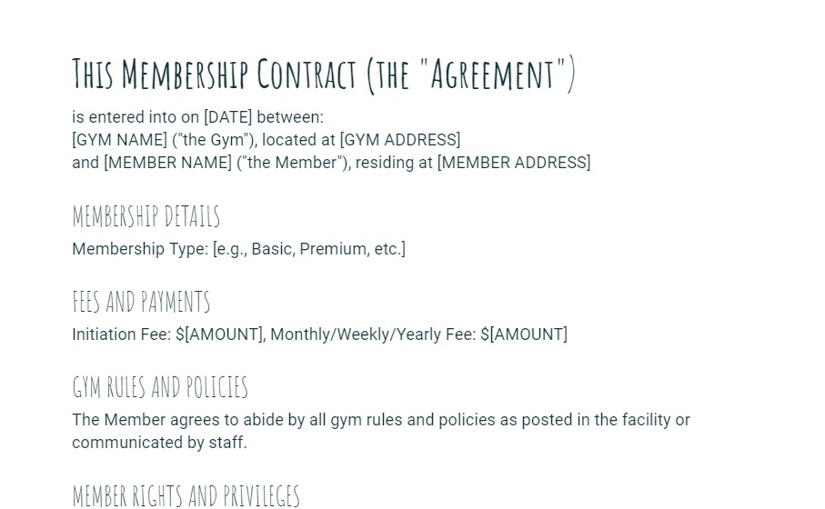 A gym contract template, very helpful for gym owners.