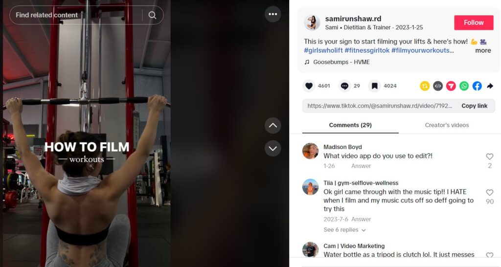 Gym social media content, among others, shows how a clip was filmed.