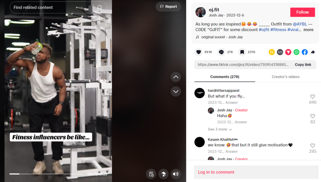 Oj.fit has a social media strategy connected with a sense of humor.