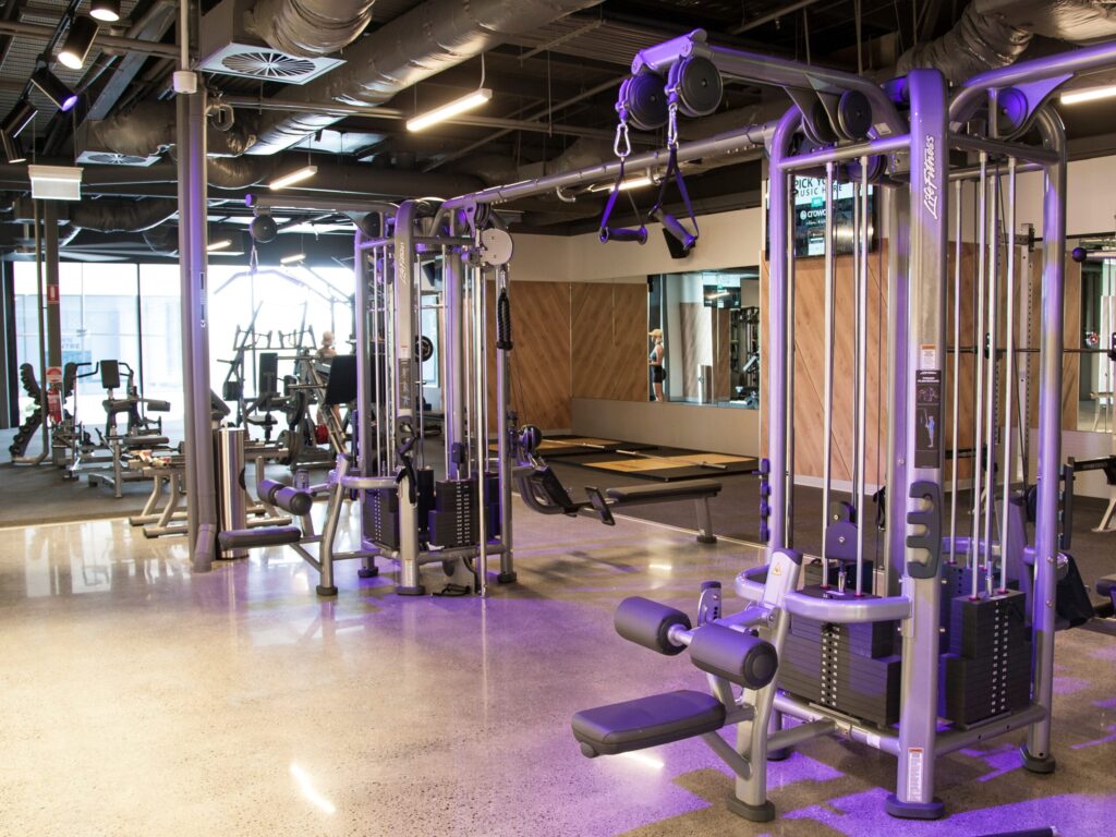 Anytime Fitness interiors, gym equipment and fitness facilities.