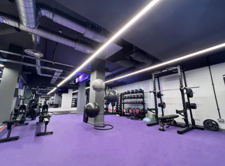 If you want to open an Anytime Fitness gym, be prepared for using colors from the violet palette.