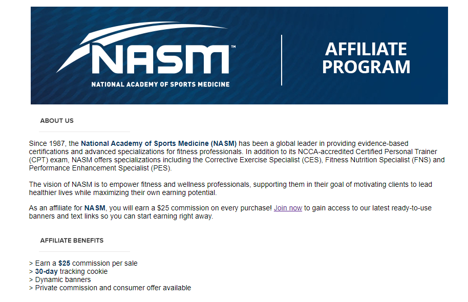 NASM - one of the other fitness affiliate programs