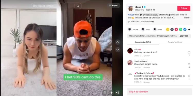 Chloe_t is one of the fitness influencers who appear mainly on TikTok with short funny films