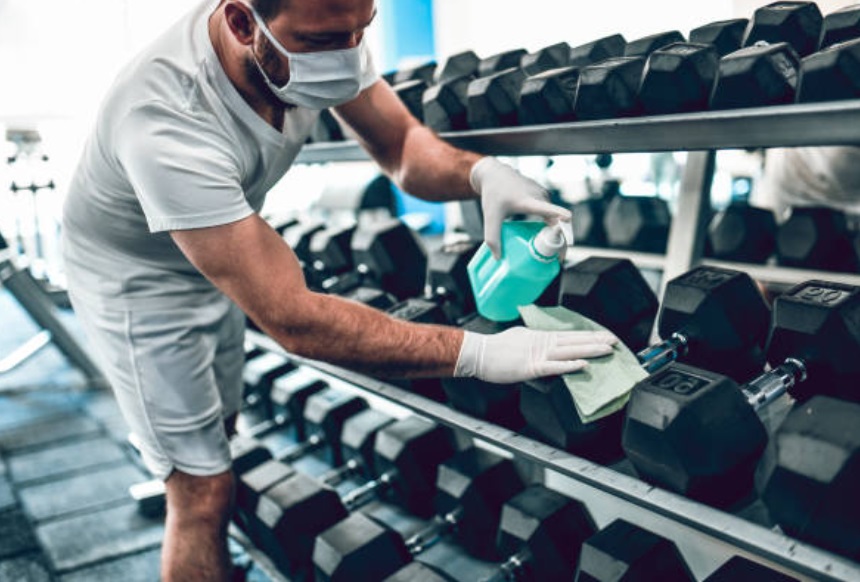 Fitness center cleaning - gym equipment cleaning daily, thorough cleaning once a year.