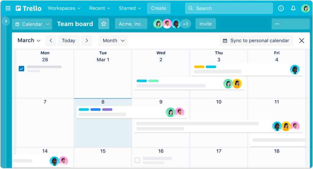 Trello - screen of eg. workout plans