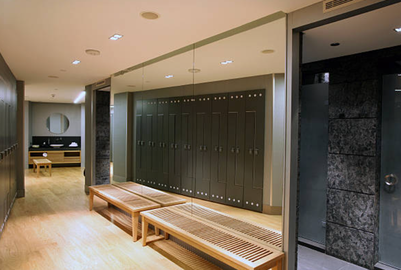 Luxurious locker rooms in a fitness club.