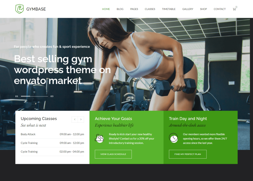 Fitness classes WordPress themes