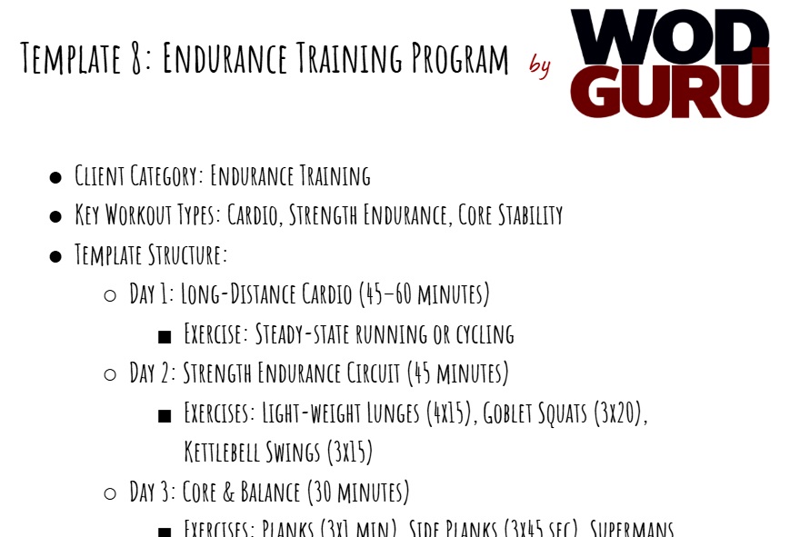 A template for personal trainers who are specialized in endurance.