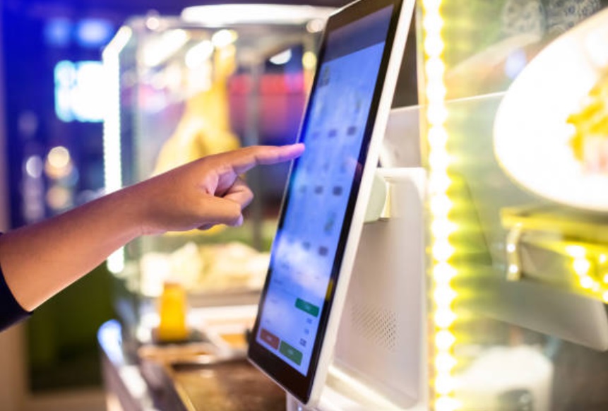 A modern smoothie bar with an interactive menu.