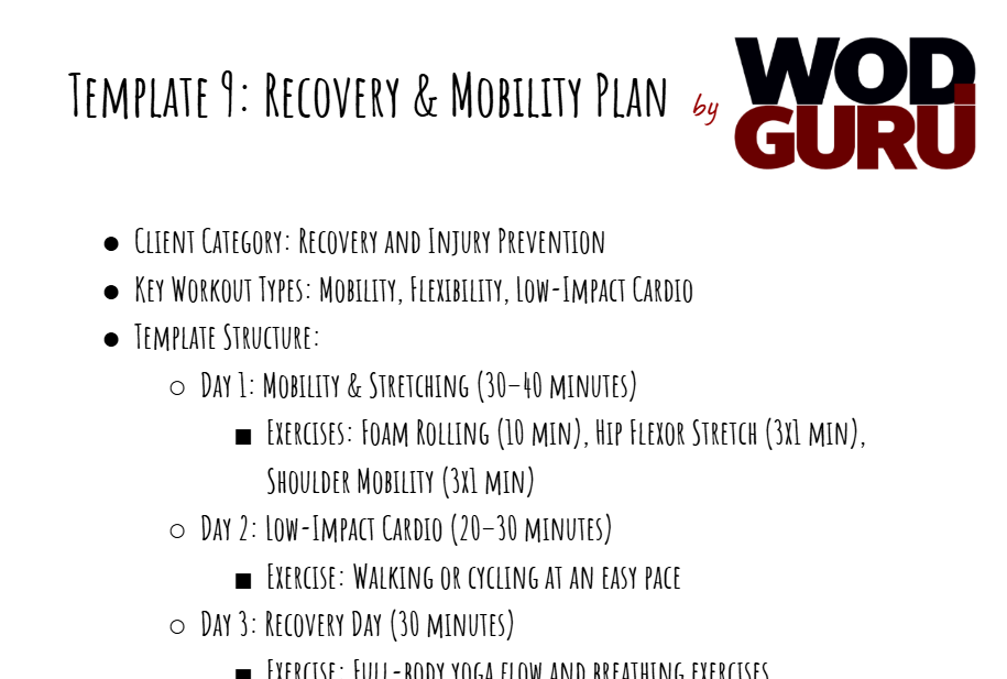 One of workout programs connected with recovery and mobility.