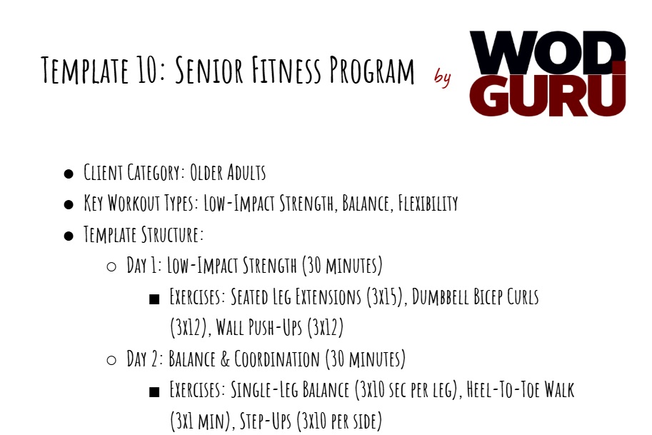 One of the personal training templates dedicated to senior citizens.