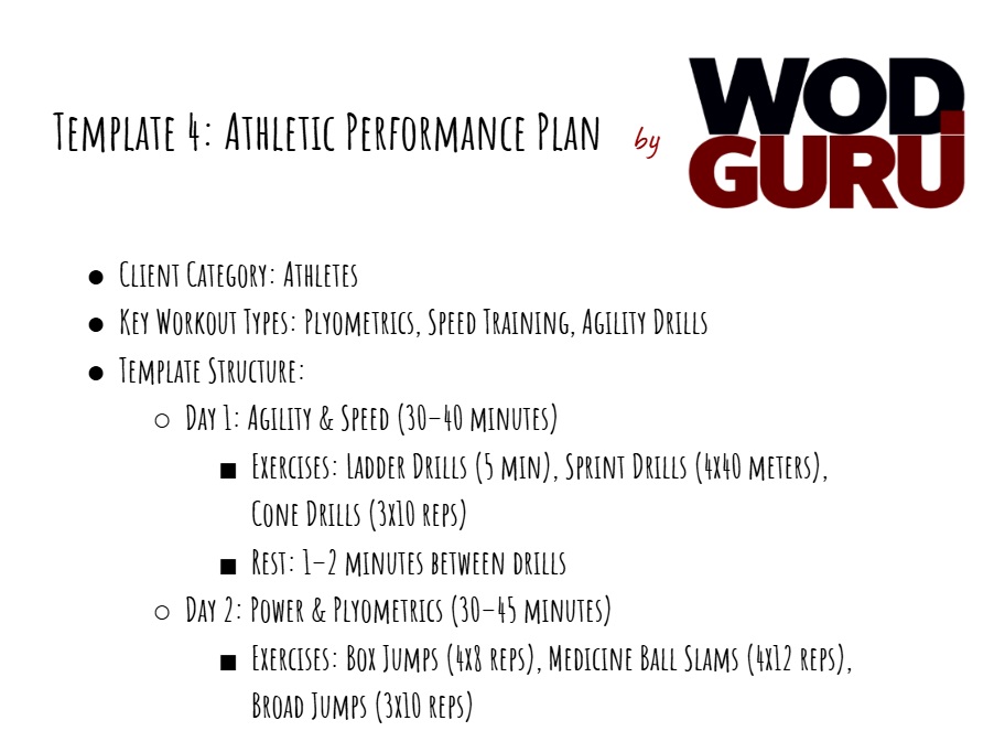 Workout templates may be applied to training athletes too, not only amateur fitness enthusiasts.