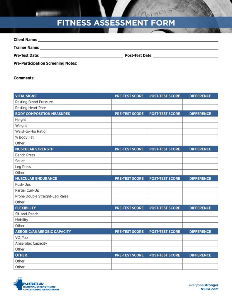 Fitness assessment form pdf