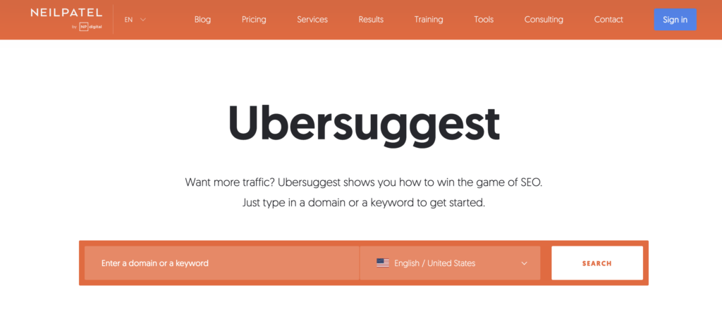 Find long tail keywords with Ubersuggest