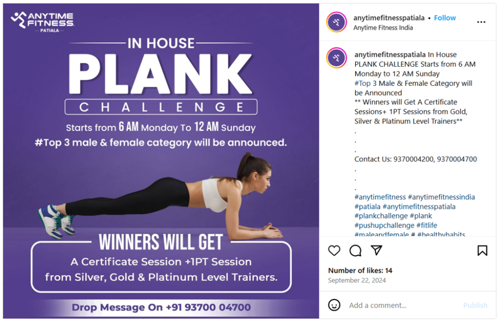 Plank challenge organized by Anytime Fitness aims to encourage participants to broaden their limits. Source: Anytime Fitness Instagram.