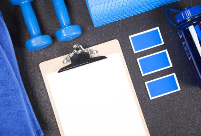 Your brand identity are: name, colors (blue here), logo, fitness motto, font and others.