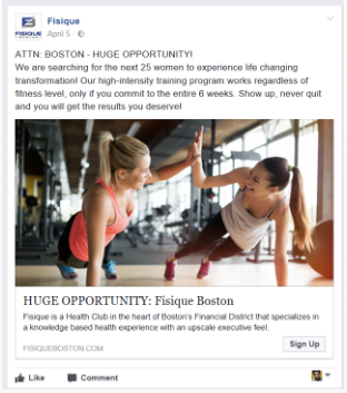 Gym or fitness business sponsored facebook ads campaign