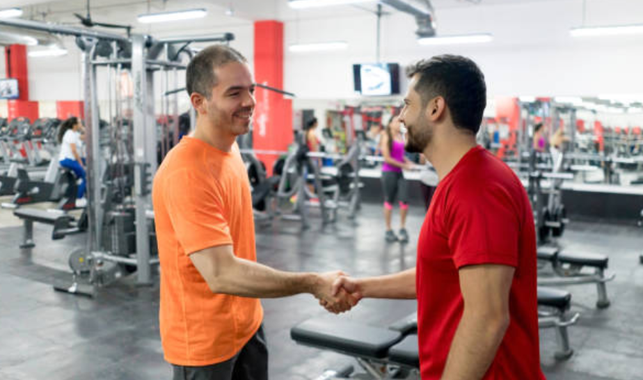 Selling online personal training or gym memberships ending with a handshake.