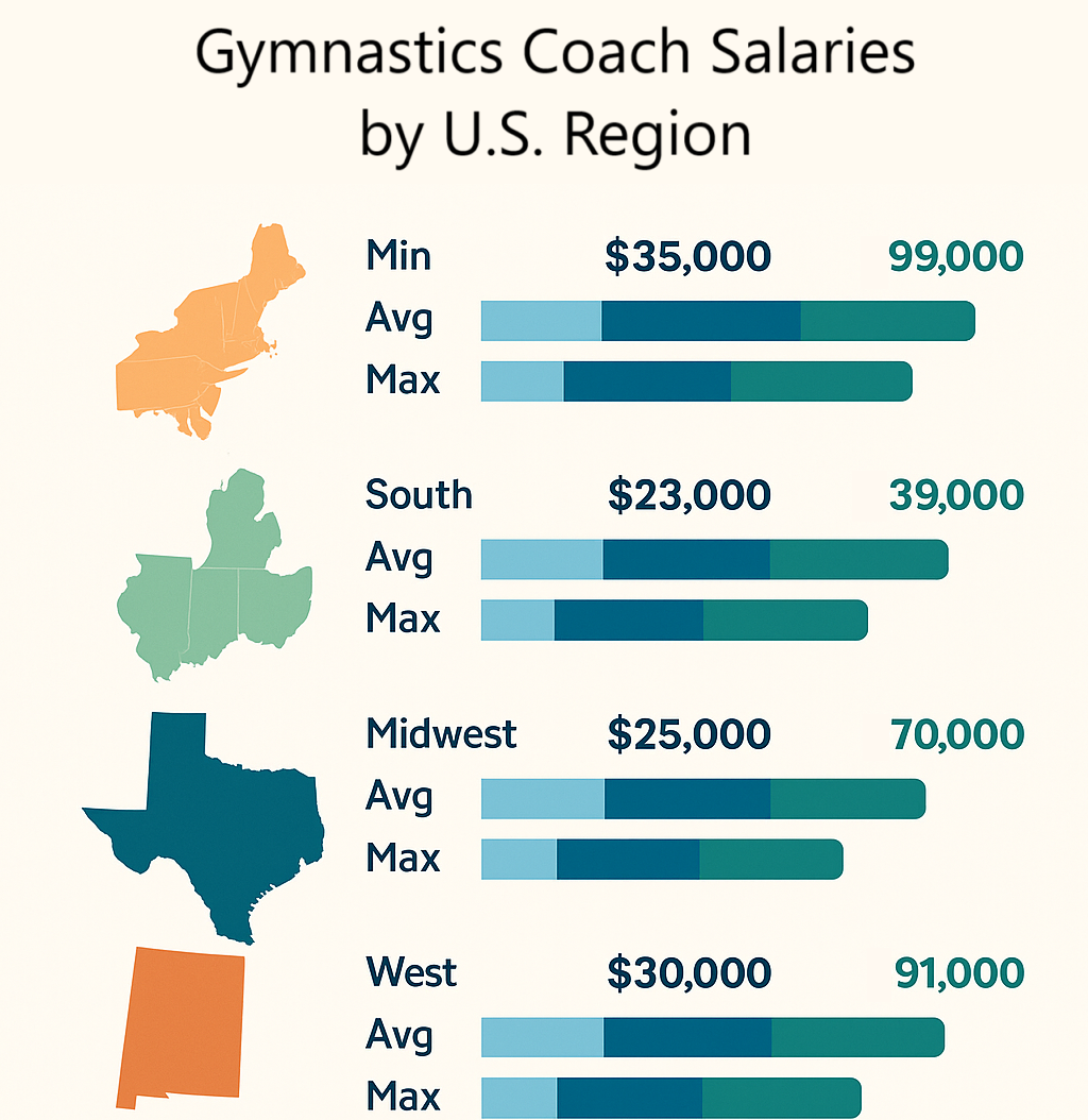 Gymnastics coaches earn very differently according to location.