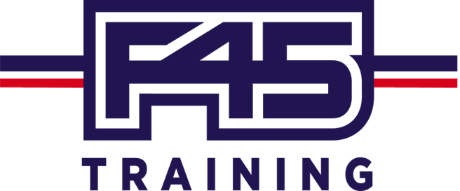 F45 Training logo. This gym, available in locations nationwide (and globally), is known for using free weights, fitness equipment, and squat racks for strength and conditioning. Source: commons.wikimedia.org