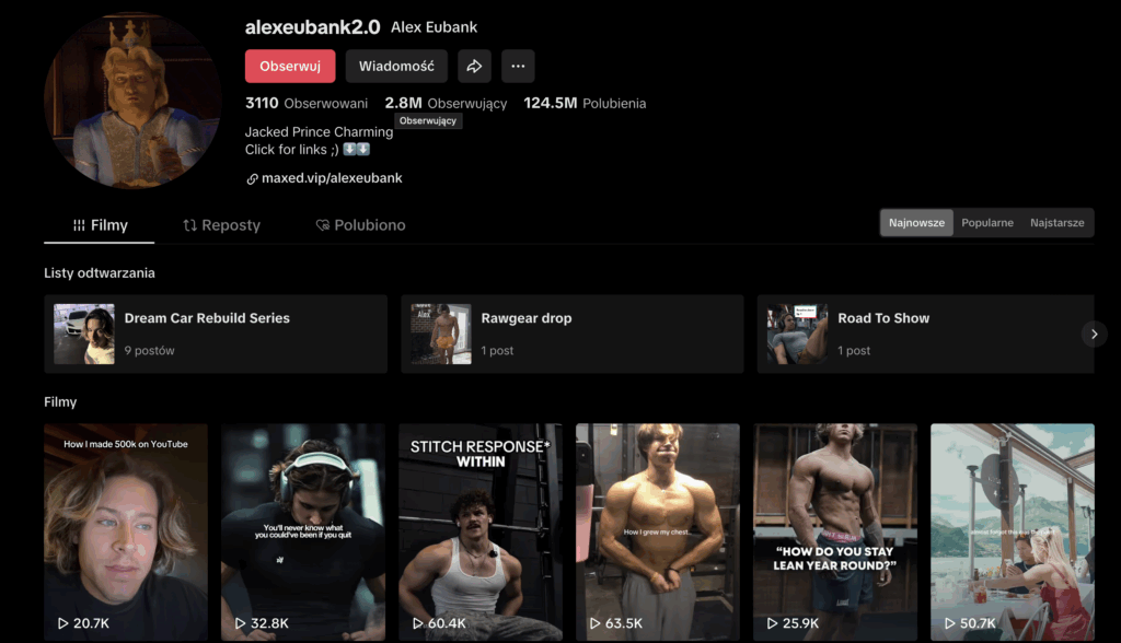 Alex Eubank documents his natural bodybuilding journey, offering insights into his workout splits and practical tips for muscle gain. His content resonates strongly with a younger audience eager to build their physique naturally. He maintains a relatable and motivating presence as he shares his personal progress.