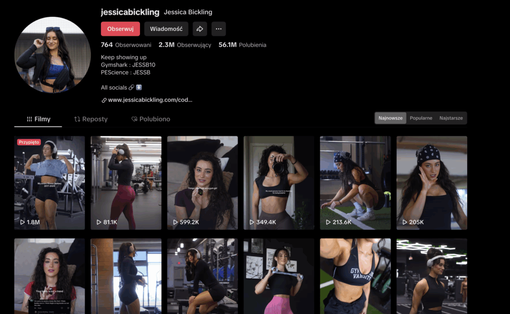 Jessica Bickling is a prominent fitness influencer known for her engaging content that often focuses on strength training, effective workout routines, and motivational tips. She shares her personal fitness journey and provides practical advice for achieving fitness goals. Her videos inspire many to build strength and confidence through consistent training.