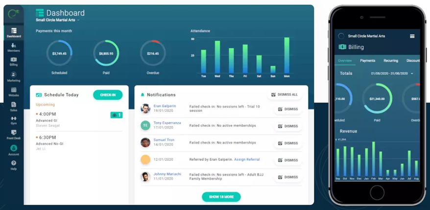 Gymdesk screenshot - using this software you can inform about upcoming events and measure student engagement.