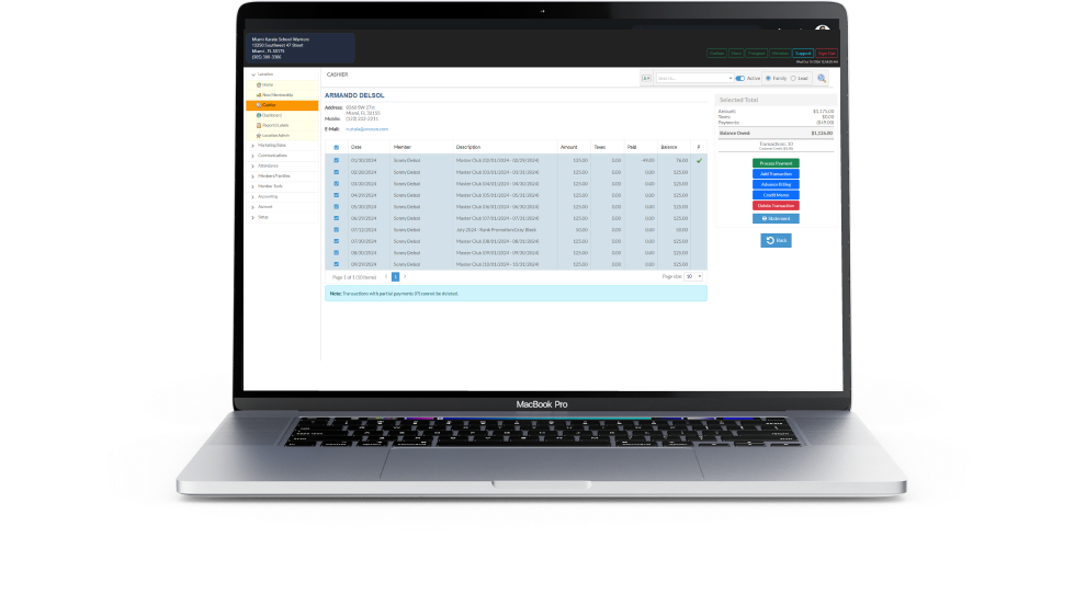 Black Belt CRM screenshot - this is how karate schools owners may manage memberships or belt tracking.