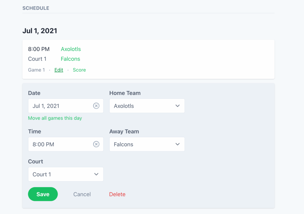 Playpass screenshot showing how to manage multiple locations, like courts.