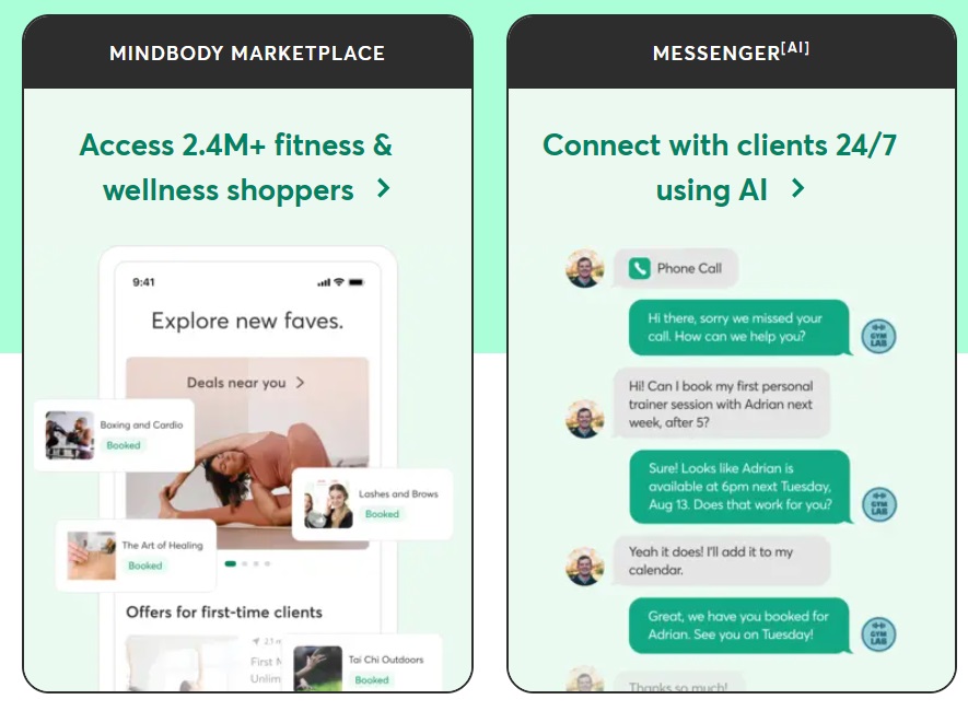 Mindbody screenshot where customers share the news and communicate with the club.