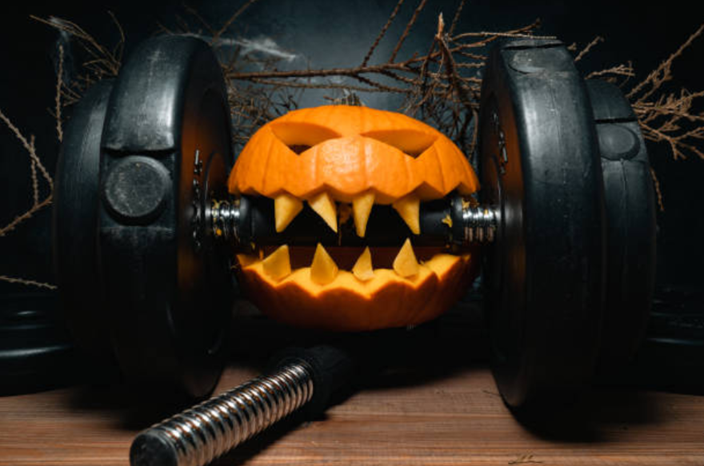 A halloween pumpkin as a symbol of gym fun, but also as a training accessory.